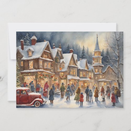 Festive Village Winter Snow Christmas  Holiday Card