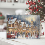 Festive Village Winter Snow Christmas  Holiday Card<br><div class="desc">Vintage Christmas holiday greeting card with a painting of holiday festivities taking place in a little snow-covered village of houses and a church. Personalized on the back with your message and name. Contact me for assistance with your customization or to request additional matching or coordinating Zazzle products.</div>