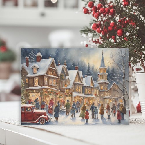 Festive Village Winter Snow Christmas  Holiday Card