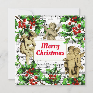 Festive Vintage Angel Cherubs Holly Christmas