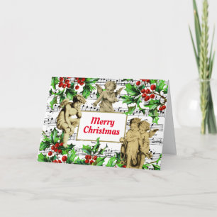 Festive Vintage Angel Cherubs Holly Christmas Card