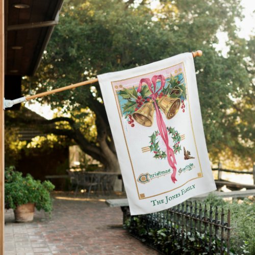 Festive Vintage Bells Ribbon and Holly House Flag