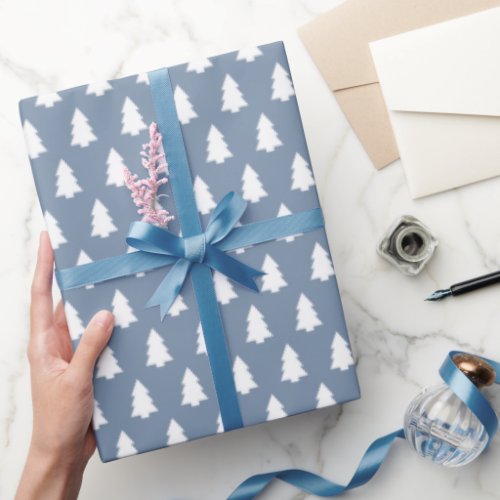 Festive Vintage Blue White Christmas Tree pattern Wrapping Paper