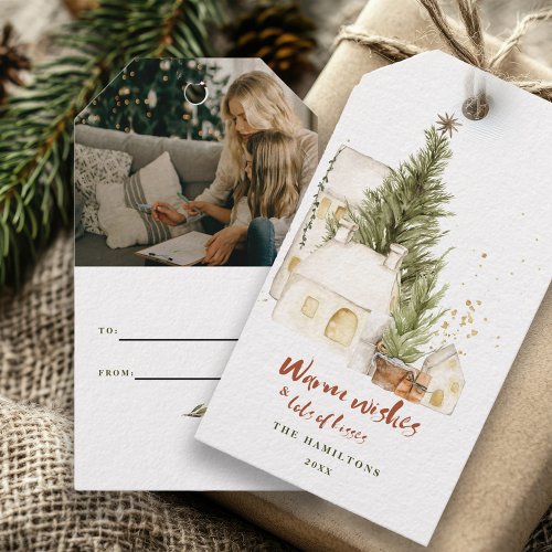 Festive Vintage Boho Family Christmas Watercolor  Gift Tags