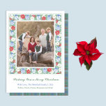 Festive Vintage Botanical Frame Merry Christmas Holiday Card<br><div class="desc">* Photo credit: Photography © Storytree Studios, Stanford, CA ** / Elegant Happy Holidays photocard with space for a couple or family photo. In this design the photo is surrounded by a vintage-inspired botanical border incorporating winter greenery, blue and white chinoiserie baubles and red and white poinsettia and winter berries....</div>