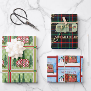 Festive Vintage Camper Assortment Wrapping Paper Sheets