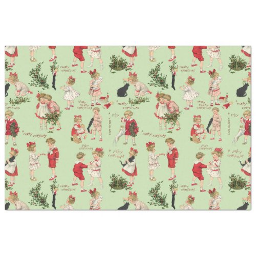 Festive Vintage Children  Christmas Greetings Tis Tissue Paper