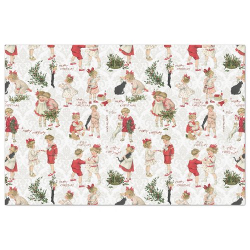 Festive Vintage Children  Christmas Greetings Tis Tissue Paper