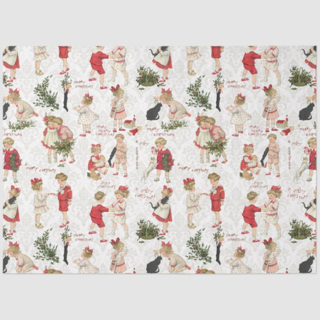 Festive Vintage Children & Christmas Greetings Tis Tissue Paper (Front)
