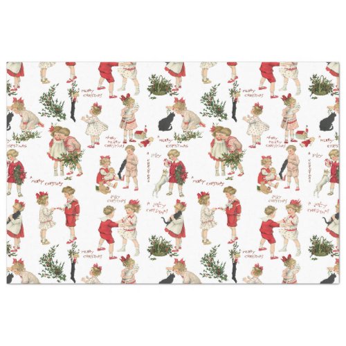 Festive Vintage Children  Christmas Greetings Tissue Paper