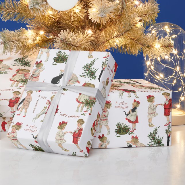 Festive Vintage Children & Christmas Greetings Wrapping Paper (Holidays)