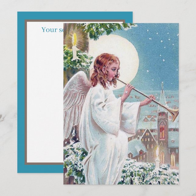 festive vintage Christmas Angel add sentiment Note Card (Front/Back)