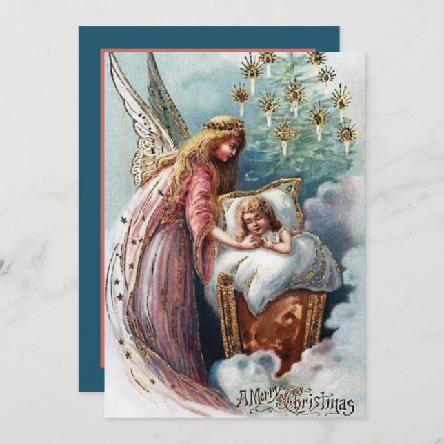 festive vintage Christmas Angel add sentiment Note Card (Front/Back)