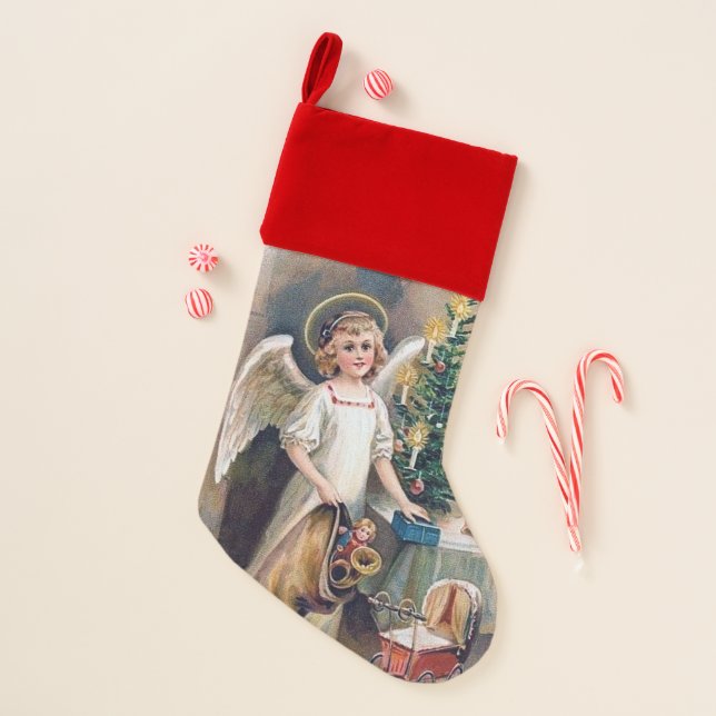 festive vintage Christmas Angel Holiday Christmas Stocking (Front)