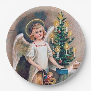 festive vintage Christmas Angel Holiday Paper Plates
