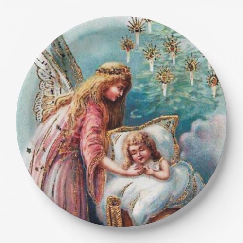 festive vintage Christmas Angel Holiday party  Paper Plates