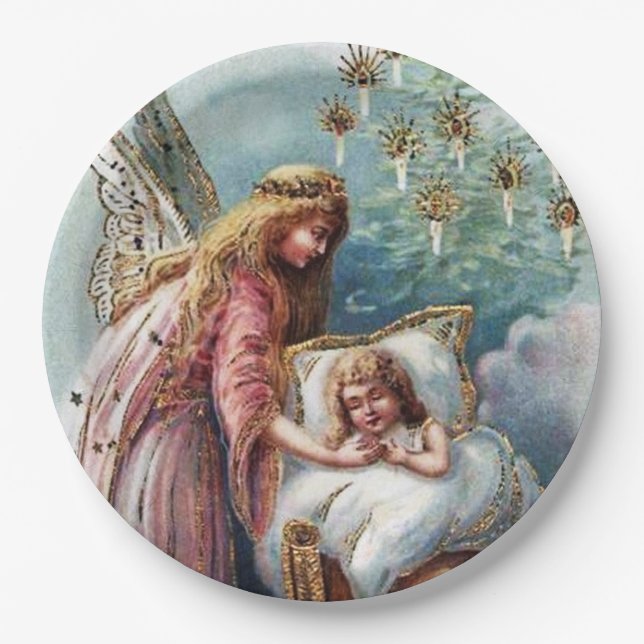 festive vintage Christmas Angel Holiday party  Paper Plates (Front)