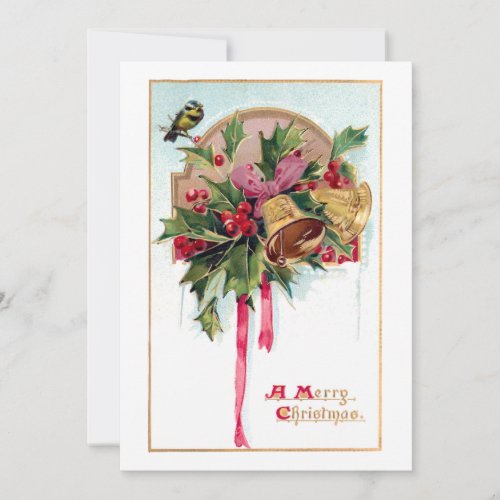 Festive Vintage Christmas Bells  Holly Holiday Card