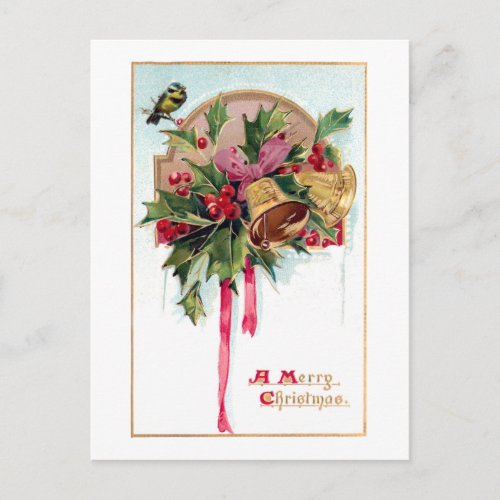 Festive Vintage Christmas Bells  Holly Postcard