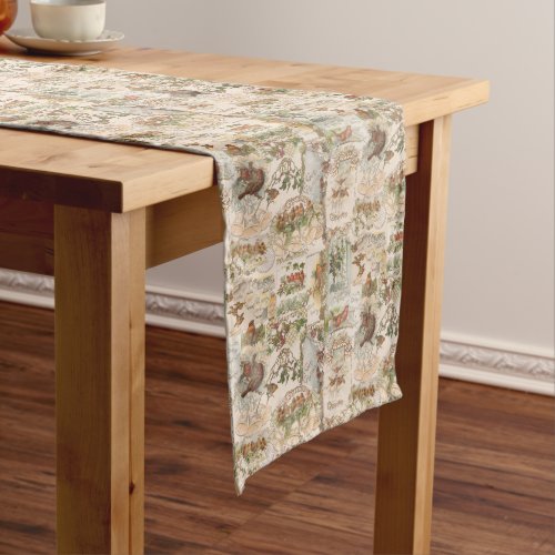 Festive Vintage Christmas Bird and Flower Ephemera Long Table Runner