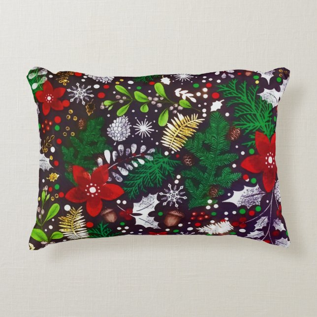 Festive Vintage Christmas Botanical Forest  Accent Pillow (Front)