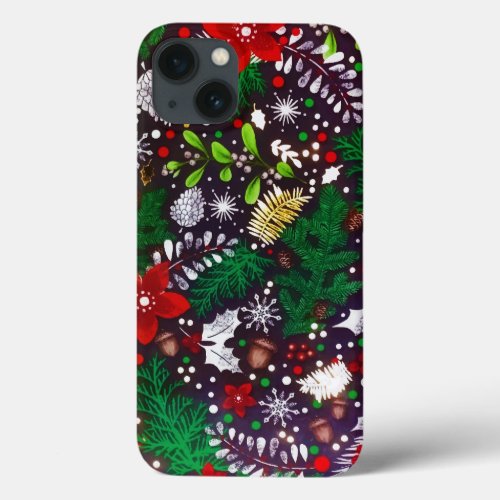 Festive Vintage Christmas Botanical Forest  iPhone 13 Case