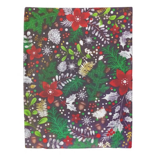 Festive Vintage Christmas Botanical Forest  Duvet Cover