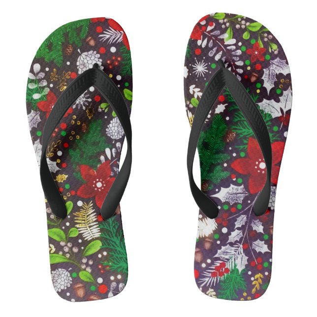 Festive Vintage Christmas Botanical Forest  Flip Flops (Footbed)