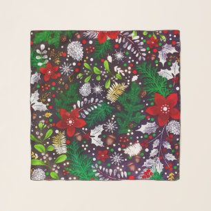 Festive Vintage Christmas Botanical Forest Scarf