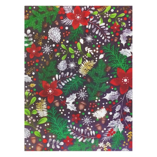 Festive Vintage Christmas Botanical Forest  Tablecloth