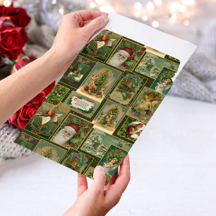 Festive Vintage Christmas Card Collage-Green BG Envelope Mailers