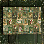 Festive Vintage Christmas Card Collage-Green BG Tissue Paper<br><div class="desc">Festive and colorful holiday collage featuring vintage Christmas cards from the Victorian era including Santa,  angels,  stars,  seasonal flowers and cheery greetings on deep olive green background with gold sparkles.</div>