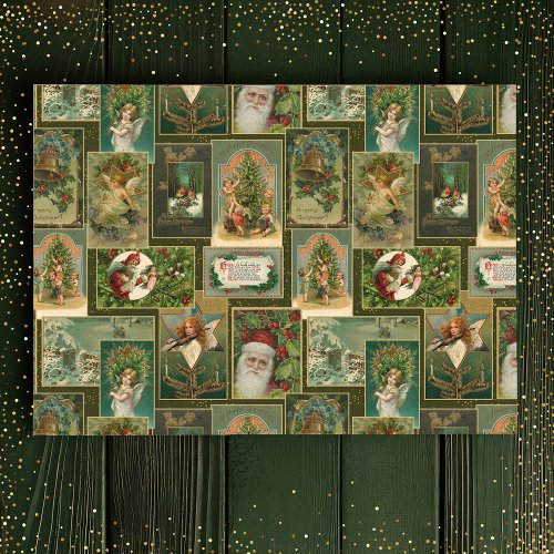 Festive Vintage Christmas Card Collage_Green BG Tissue Paper