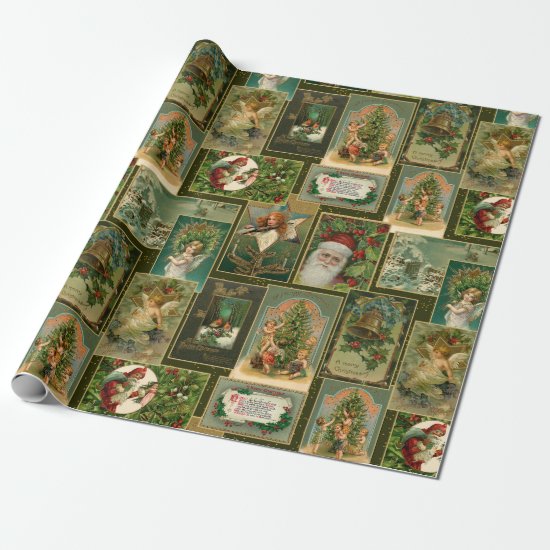 Festive Vintage Christmas Card Collage-Green BG