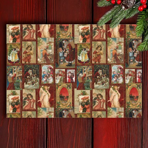 Festive Vintage Christmas Card Collage_Red BG Tissue Paper