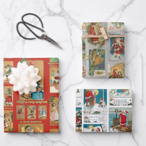 Festive Vintage Christmas Card Collection Wrapping Paper Sheets