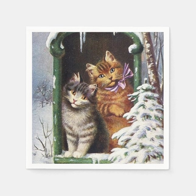 festive vintage Christmas cats Holiday party  Napkins (Front)