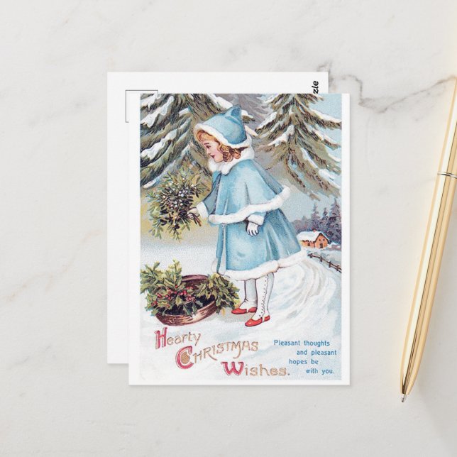 festive vintage Christmas child Holiday Postcar Postcard (Front/Back In Situ)