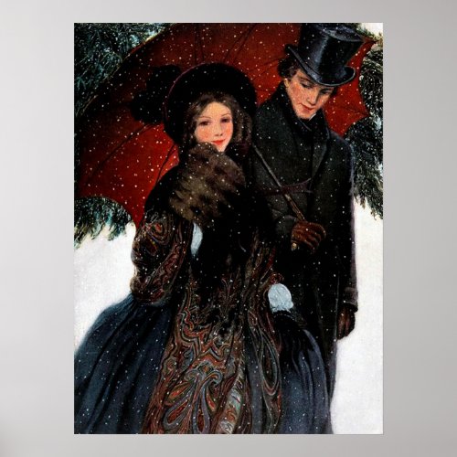 festive vintage Christmas couple Holiday Poster