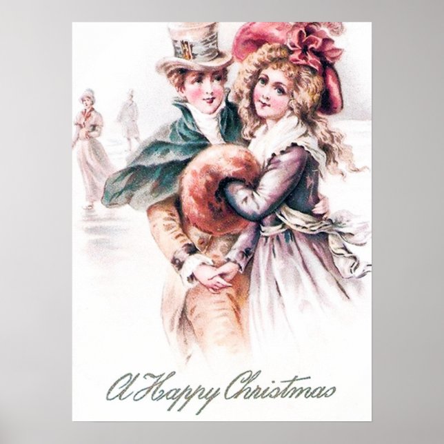 festive vintage Christmas couple Holiday Poster (Front)