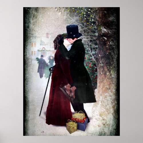 festive vintage Christmas couple Holiday Poster