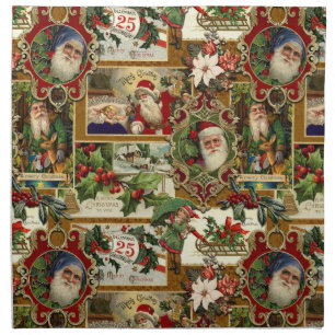 Festive Vintage Christmas Ephemera Collage-Gold Cloth Napkin