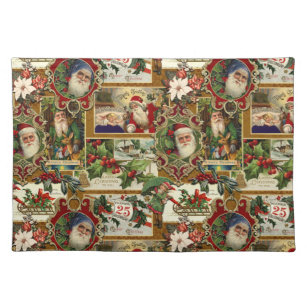 Festive Vintage Christmas Ephemera Collage-Gold Cloth Placemat