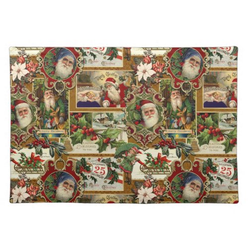 Festive Vintage Christmas Ephemera Collage_Gold Cloth Placemat