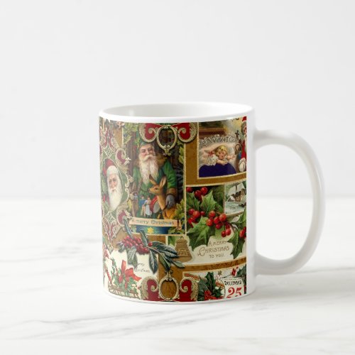 Festive Vintage Christmas Ephemera Collage_Gold Coffee Mug