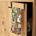 Festive Vintage Christmas Ephemera Collage-Gold Kitchen Towel<br><div class="desc">Fun,  festive,  colorful and intricate holiday pattern featuring jolly old world Christmas ephemera from Victorian-era greeting cards,  including Santas in ornate frames,  holly,  mistletoe,  sleds,  winter scenes,  happy children and Merry Christmas greetings on gold background.</div>