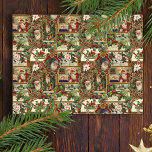 Festive Vintage Christmas Ephemera Collage-Gold Tissue Paper<br><div class="desc">Fun,  festive,  colorful and intricate holiday pattern featuring jolly old world Christmas ephemera from Victorian-era greeting cards,  including Santas in ornate frames,  holly,  mistletoe,  sleds,  winter scenes,  happy children and Merry Christmas greetings on gold background.</div>