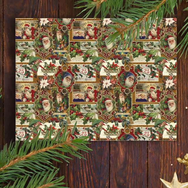 Festive Vintage Christmas Ephemera Collage-Gold Tissue Paper (Creator Uploaded)
