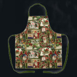 Festive Vintage Christmas Ephemera Collage-Green Apron<br><div class="desc">Fun, festive, colorful and intricate holiday pattern featuring jolly old world Christmas ephemera from Victorian-era greeting cards, including Santas in ornate frames, holly, mistletoe, sleds, winter scenes, happy children and Merry Christmas greetings on green background.</div>