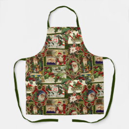 Festive Vintage Christmas Ephemera Collage-Green Apron